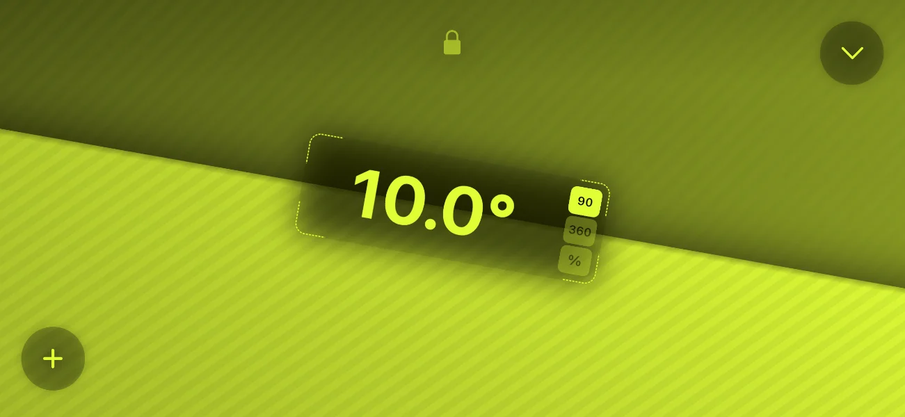 Super-Easy Level app showing AR bubble level and angle measurement